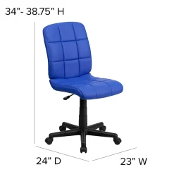 Flash Furniture Quilted Vinyl Mid-Back Swivel Task Chair, Armeless, Blue/Black