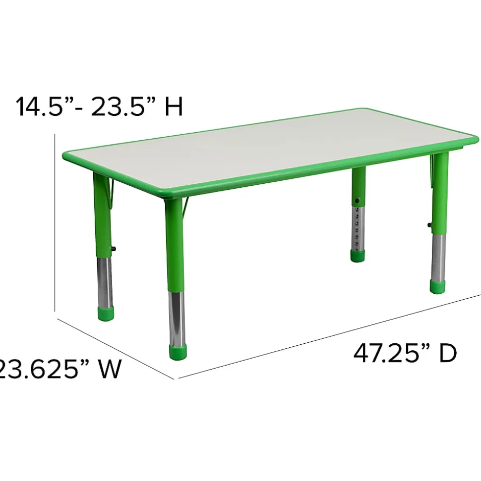Flash Furniture Rectangular Plastic Height-Adjustable Activity Table Set With 4 Chairs, 23-1/2"H x 23-5/8"W x 47-1/4"D, Green