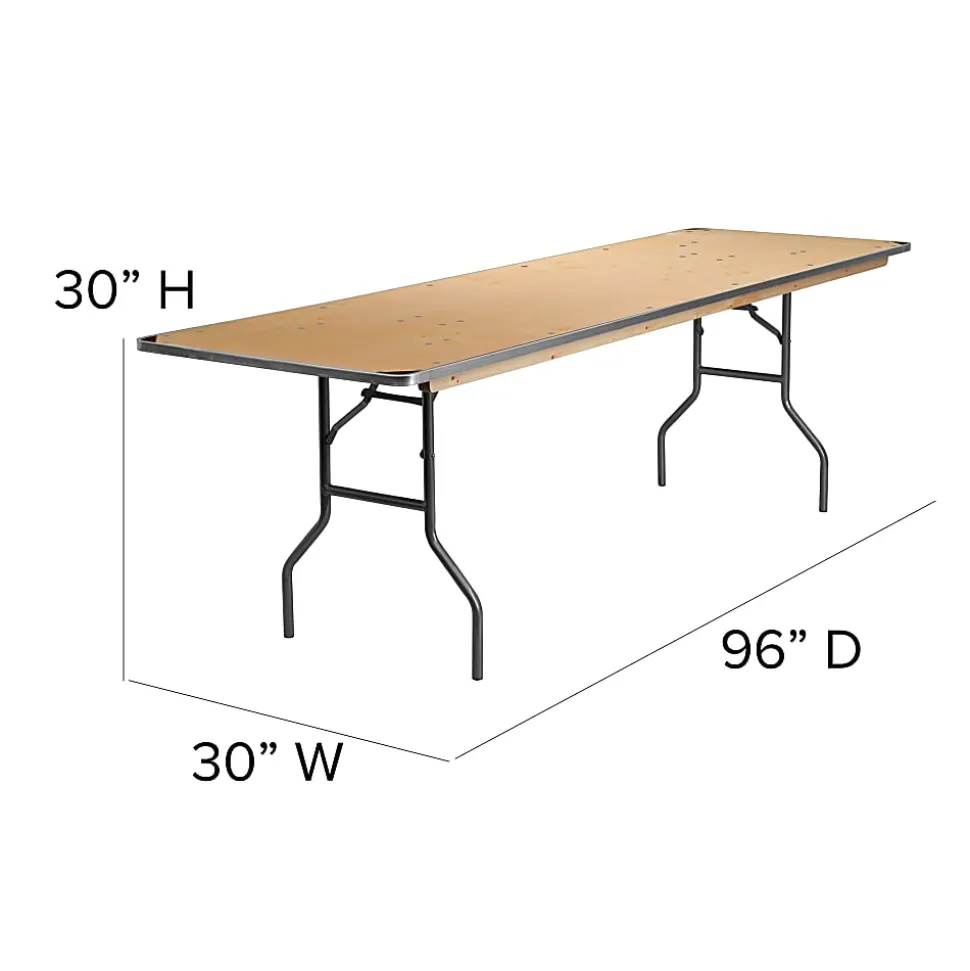 Flash Furniture Rectangular Heavy-Duty Folding Banquet Table, 30"H x 30"W x 96"D, Natural