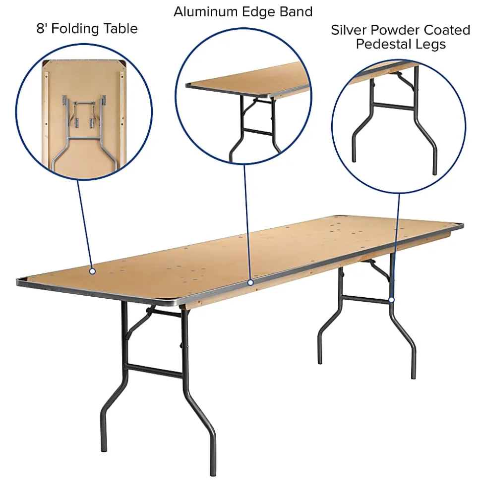 Flash Furniture Rectangular Heavy-Duty Folding Banquet Table, 30"H x 30"W x 96"D, Natural