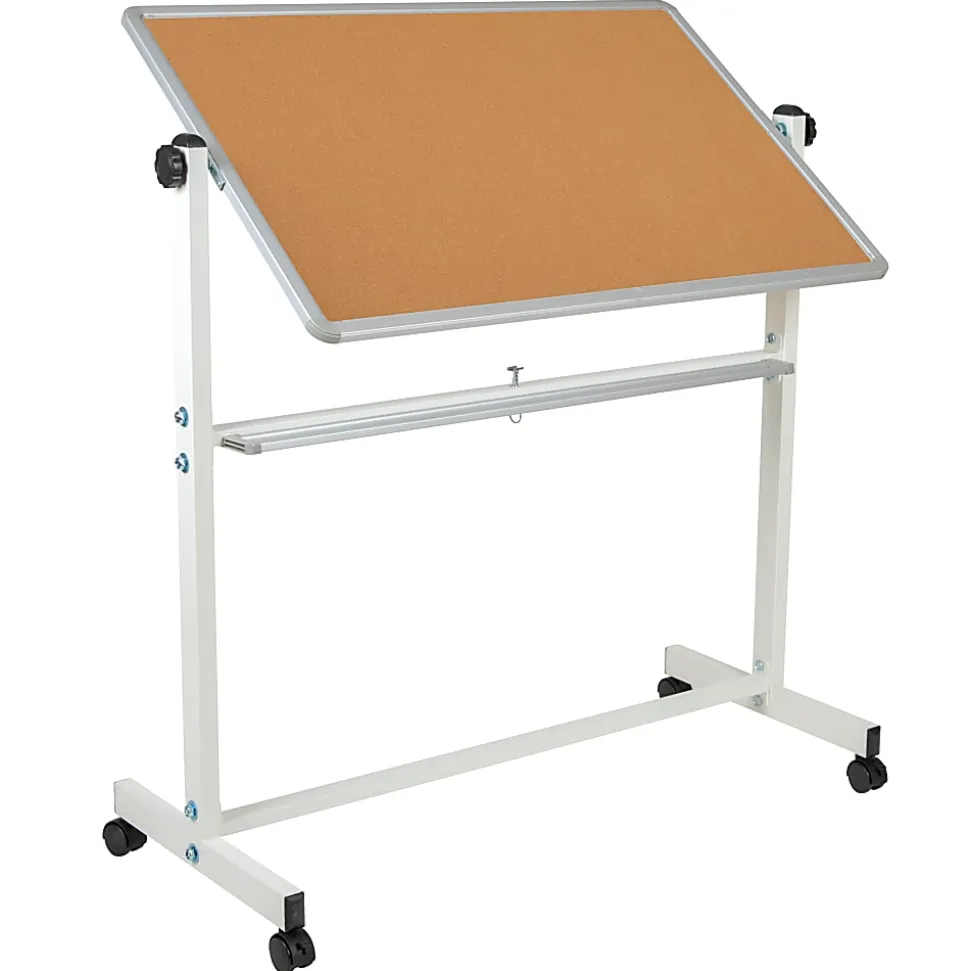 Flash Furniture Reversible Cork Bulletin/Non-Magnetic Dry-Erase Whiteboard, 54 3/4" x 45 1/4", Silver Aluminum Frame