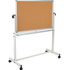 Flash Furniture Reversible Cork Bulletin/Non-Magnetic Dry-Erase Whiteboard, 54 3/4" x 45 1/4", Silver Aluminum Frame