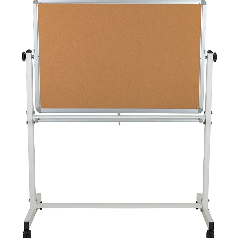 Flash Furniture Reversible Cork Bulletin/Non-Magnetic Dry-Erase Whiteboard, 54 3/4" x 45 1/4", Silver Aluminum Frame