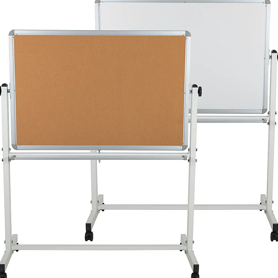 Flash Furniture Reversible Cork Bulletin/Non-Magnetic Dry-Erase Whiteboard, 54 3/4" x 45 1/4", Silver Aluminum Frame