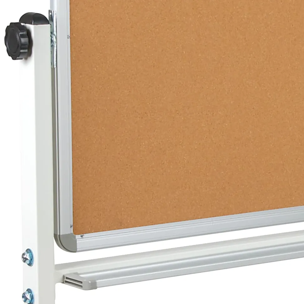Flash Furniture Reversible Cork Bulletin/Non-Magnetic Dry-Erase Whiteboard, 54 3/4" x 45 1/4", Silver Aluminum Frame