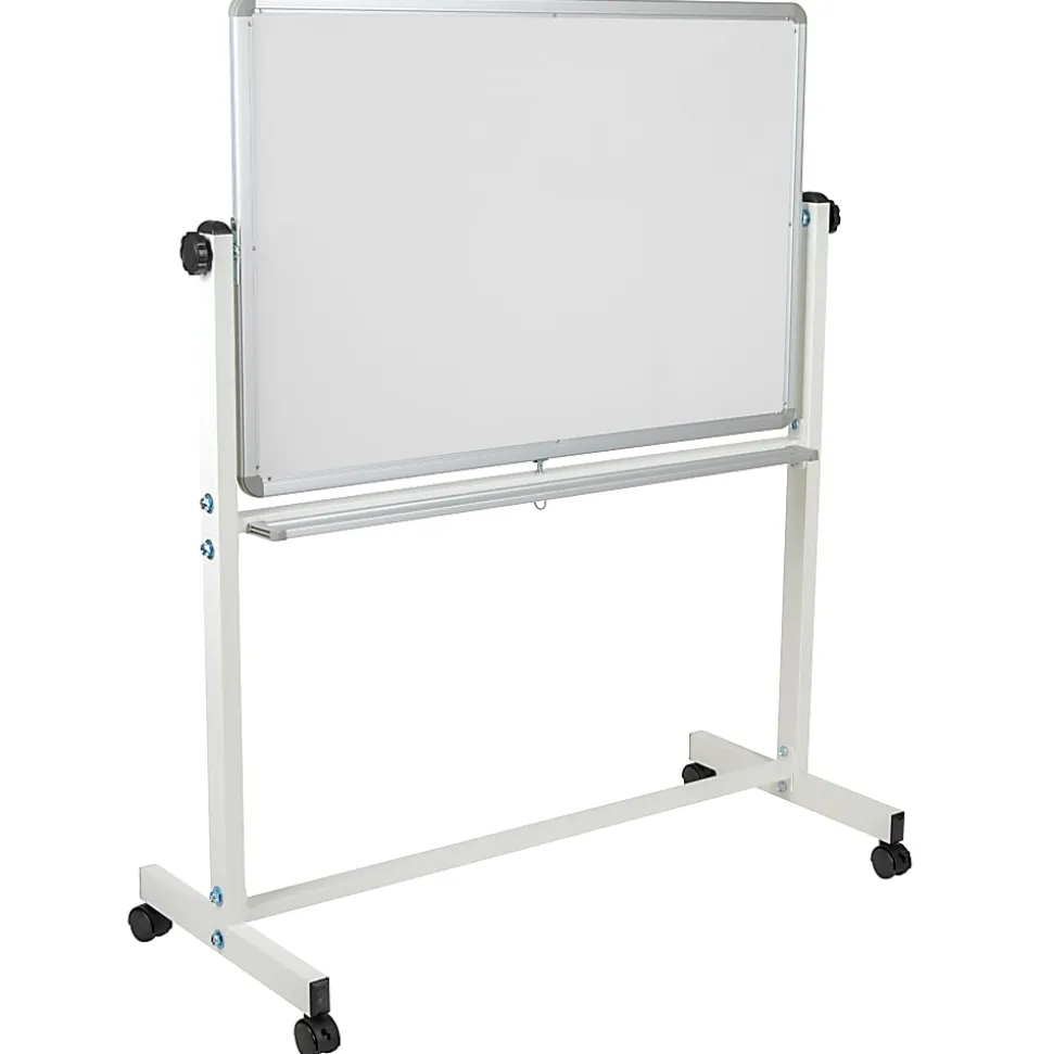 Flash Furniture Reversible Cork Bulletin/Non-Magnetic Dry-Erase Whiteboard, 54 3/4" x 45 1/4", Silver Aluminum Frame