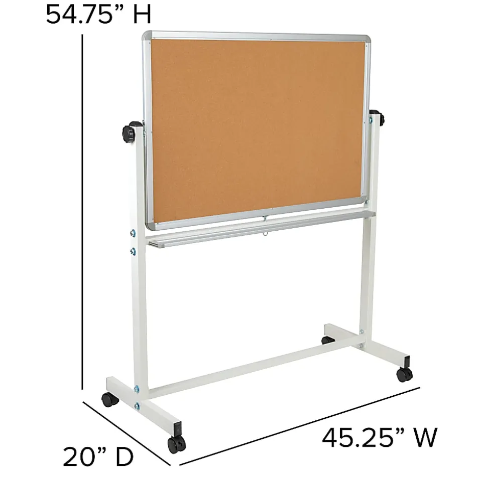 Flash Furniture Reversible Cork Bulletin/Non-Magnetic Dry-Erase Whiteboard, 54 3/4" x 45 1/4", Silver Aluminum Frame