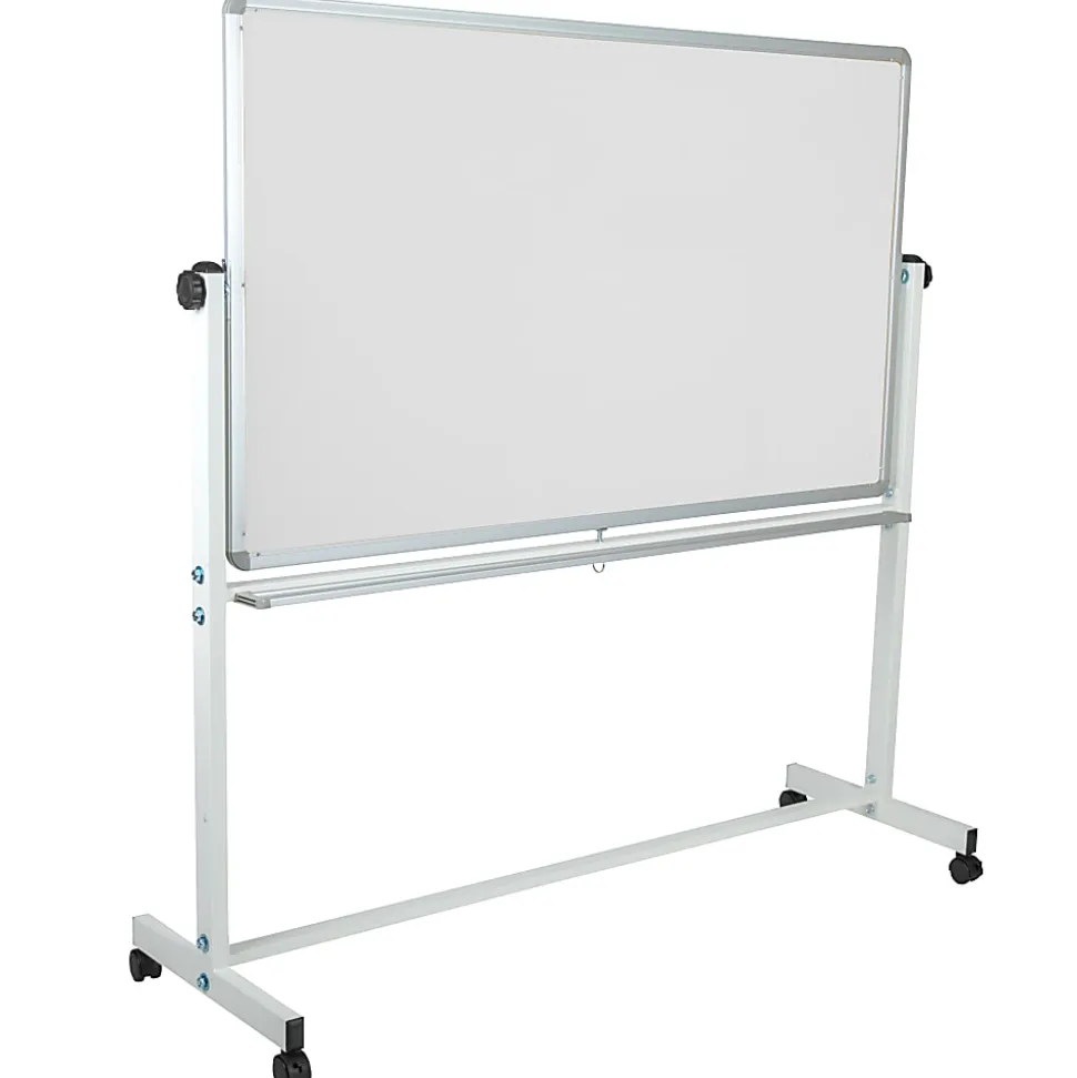 Flash Furniture Reversible Cork Bulletin/Magnetic Dry-Erase Whiteboard, 62 1/2" x 62 1/4", Silver Aluminum Frame