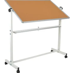 Flash Furniture Reversible Mobile Cork Board/Non-Magnetic Dry-Erase Whiteboard With Pen Tray, 59" x 53", Aluminum Frame With Silver Finish