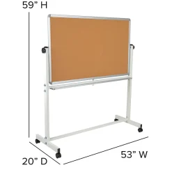 Flash Furniture Reversible Mobile Cork Board/Non-Magnetic Dry-Erase Whiteboard With Pen Tray, 59