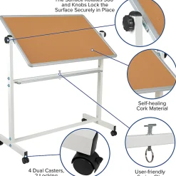 Flash Furniture Reversible Mobile Cork Board/Non-Magnetic Dry-Erase Whiteboard With Pen Tray, 59