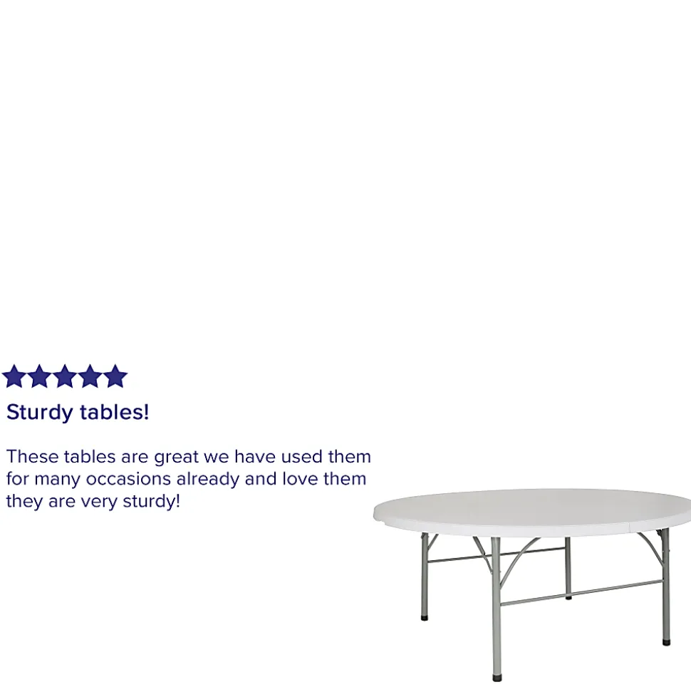 Flash Furniture Round Bi-Fold Plastic Banquet And Event Folding Table, 29"H x 71"W x 71"D, Granite White