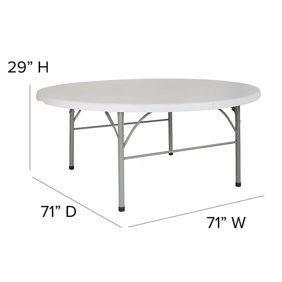 Flash Furniture Round Bi-Fold Plastic Banquet And Event Folding Table, 29"H x 71"W x 71"D, Granite White