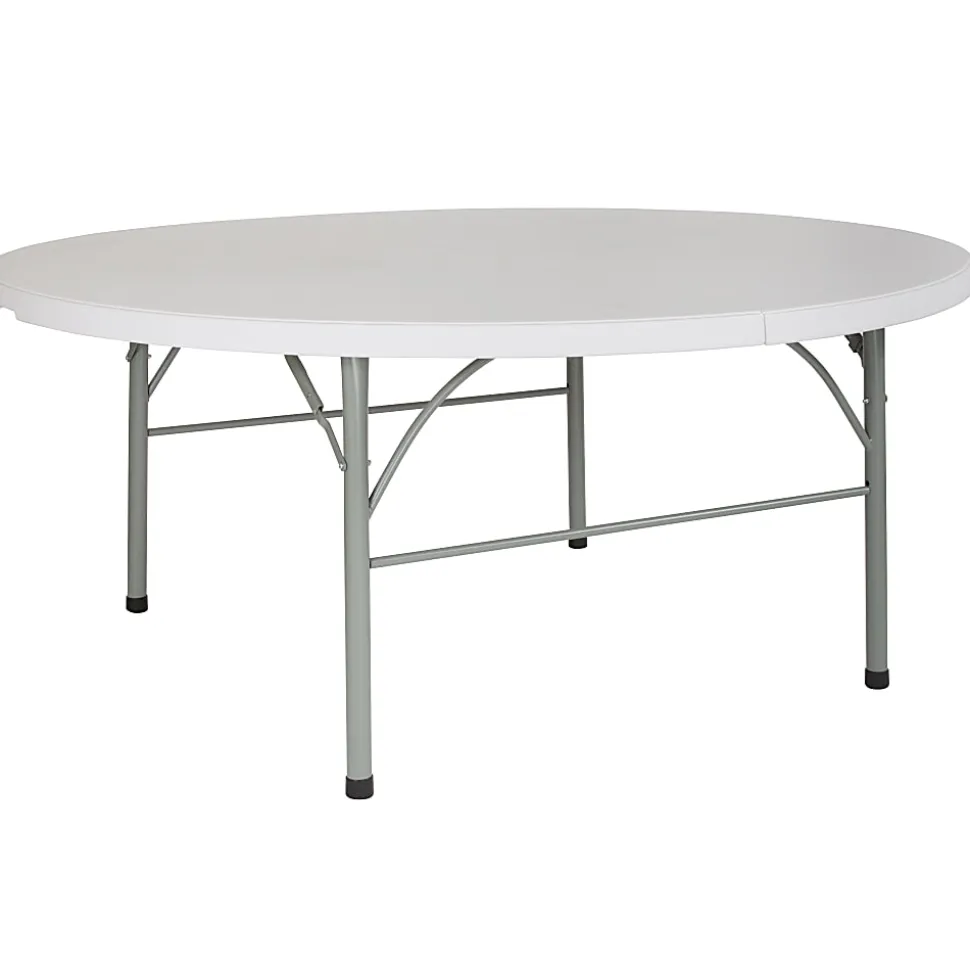 Flash Furniture Round Bi-Fold Plastic Banquet And Event Folding Table, 29"H x 71"W x 71"D, Granite White