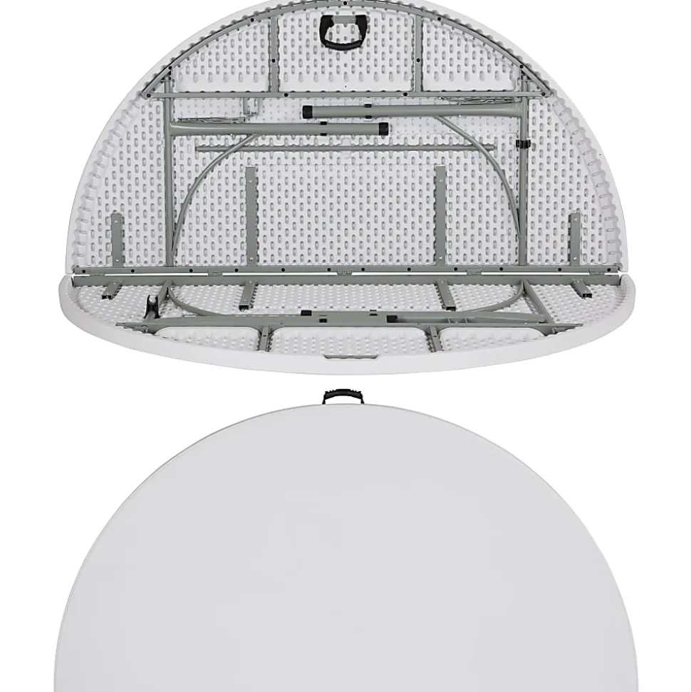 Flash Furniture Round Bi-Fold Plastic Banquet And Event Folding Table, 29"H x 71"W x 71"D, Granite White