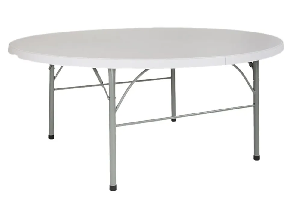 Flash Furniture Round Bi-Fold Plastic Banquet And Event Folding Table, 29"H x 71"W x 71"D, Granite White