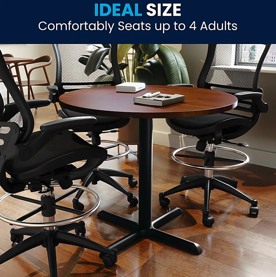 Flash Furniture Round Multipurpose Conference Table, 30"H x 35-1/2"W x 35-1/2"D, Cherry/Black