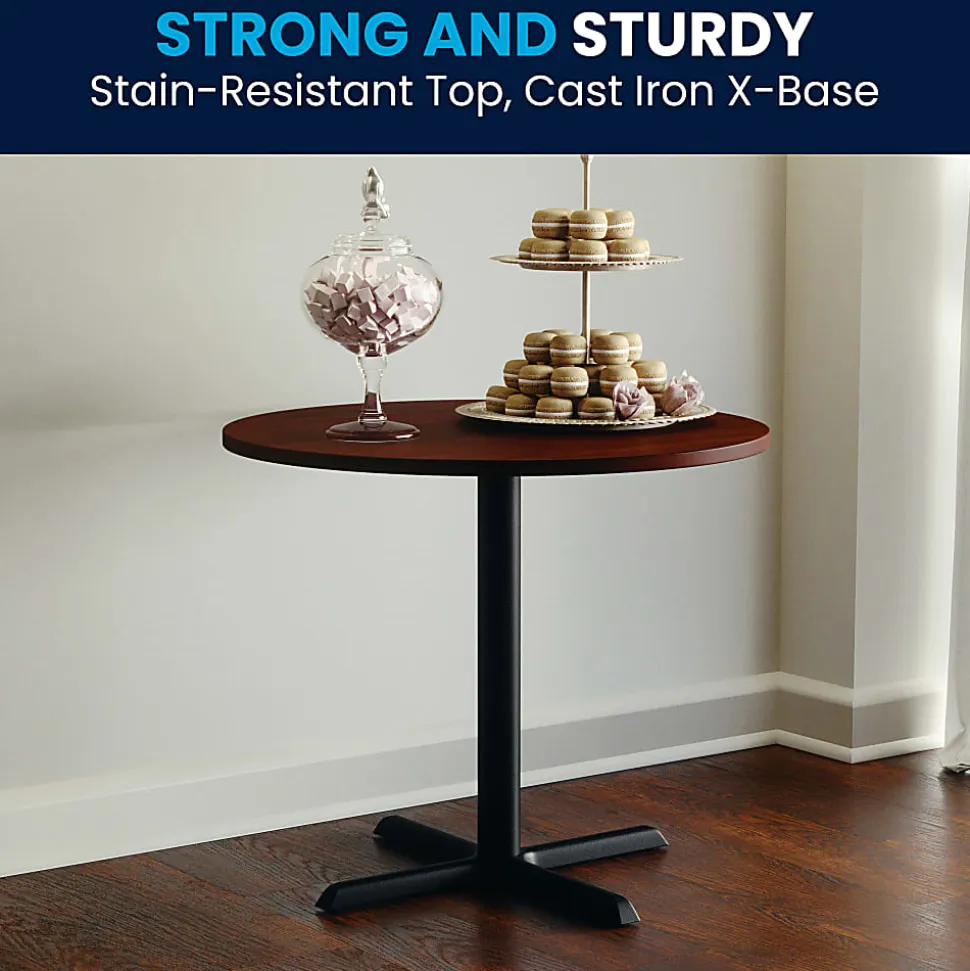 Flash Furniture Round Multipurpose Conference Table, 30"H x 35-1/2"W x 35-1/2"D, Cherry/Black