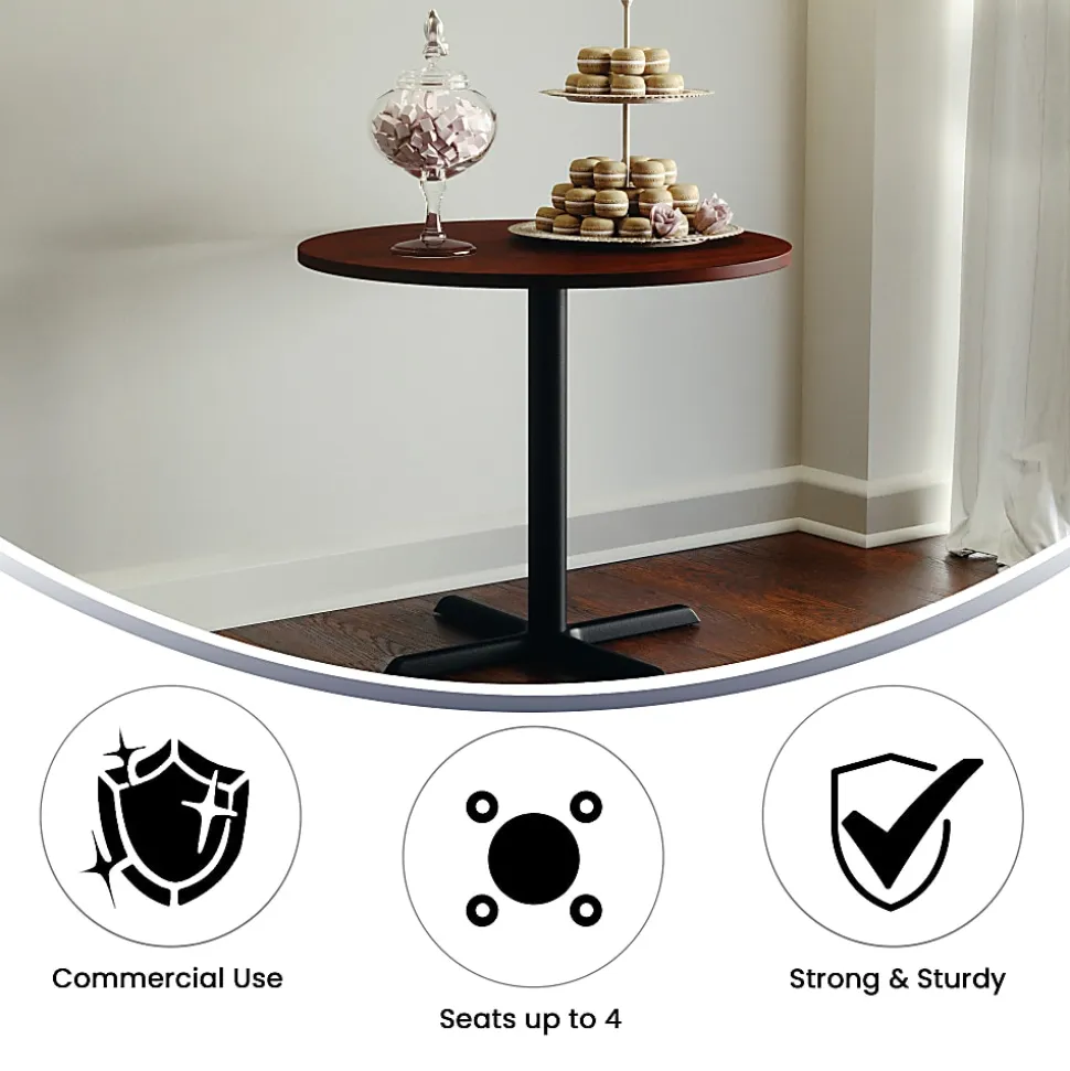 Flash Furniture Round Multipurpose Conference Table, 30"H x 35-1/2"W x 35-1/2"D, Cherry/Black
