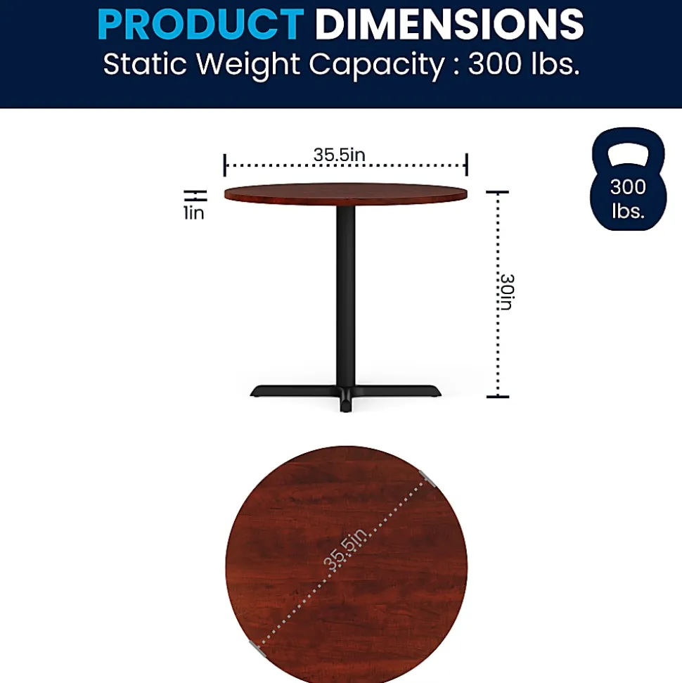 Flash Furniture Round Multipurpose Conference Table, 30"H x 35-1/2"W x 35-1/2"D, Cherry/Black