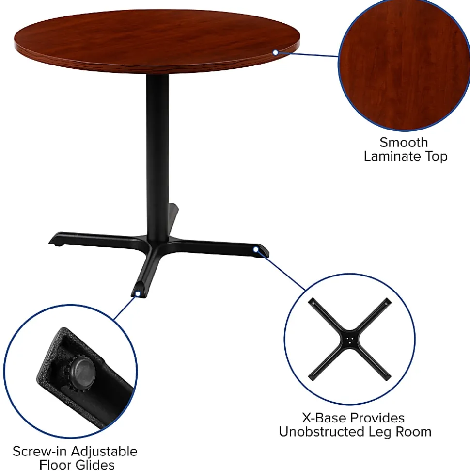 Flash Furniture Round Multipurpose Conference Table, 30"H x 35-1/2"W x 35-1/2"D, Cherry/Black