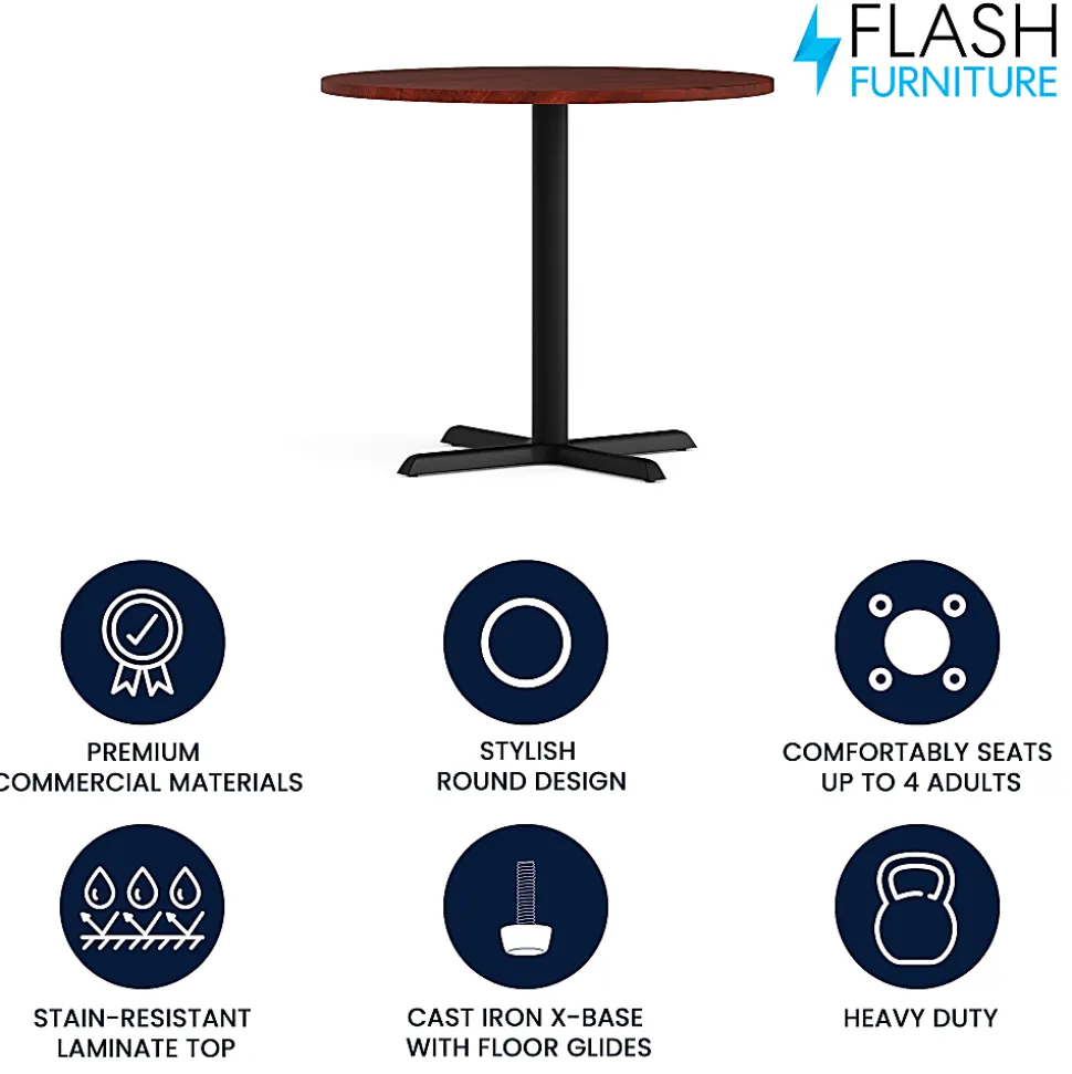 Flash Furniture Round Multipurpose Conference Table, 30"H x 35-1/2"W x 35-1/2"D, Cherry/Black