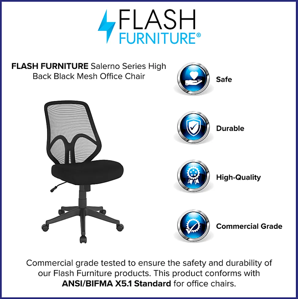 Flash Furniture Salerno Series Ergonomic Mesh High-Back Office Chair, Black