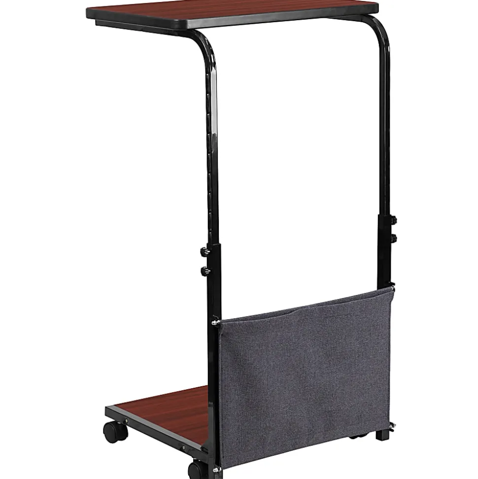 Flash Furniture Sit/Stand Ergonomic Computer Desk Mobile Workstation With Removable Pouch, 46-3/4"H x 24"W x 20"D, Mahogany