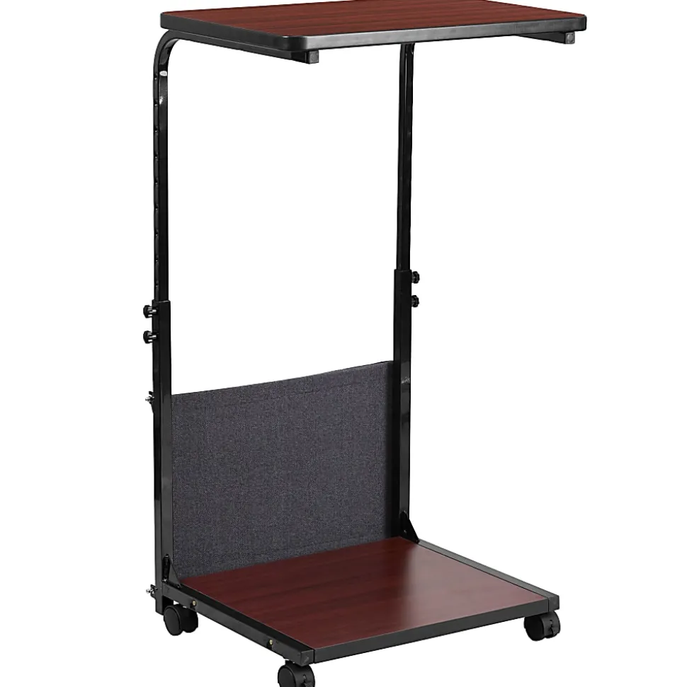 Flash Furniture Sit/Stand Ergonomic Computer Desk Mobile Workstation With Removable Pouch, 46-3/4"H x 24"W x 20"D, Mahogany