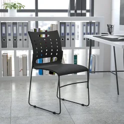 Flash Furniture Sled-Base Stacking Chair With Handle And Air-Vent Back, Black
