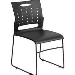 Flash Furniture Sled-Base Stacking Chair With Handle And Air-Vent Back, Black
