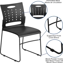 Flash Furniture Sled-Base Stacking Chair With Handle And Air-Vent Back, Black