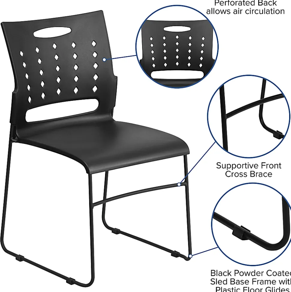 Flash Furniture Sled-Base Stacking Chair With Handle And Air-Vent Back, Black