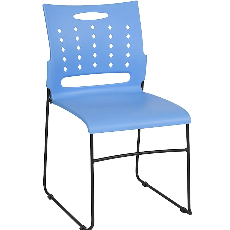 Flash Furniture Sled-Base Stacking Chair With Handle And Air-Vent Back, Blue/Black