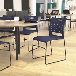 Flash Furniture Sled-Base Stacking Chairs With Handles And Air-Vent Backs, Navy