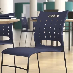 Flash Furniture Sled-Base Stacking Chairs With Handles And Air-Vent Backs, Navy