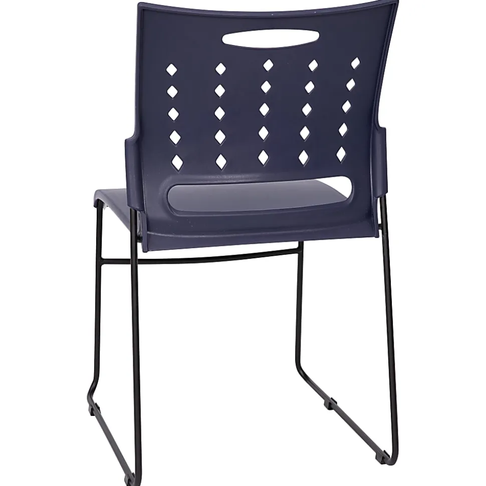 Flash Furniture Sled-Base Stacking Chairs With Handles And Air-Vent Backs, Navy