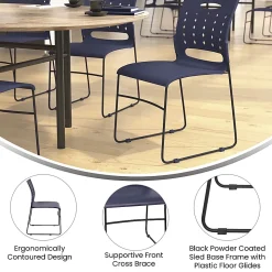 Flash Furniture Sled-Base Stacking Chairs With Handles And Air-Vent Backs, Navy