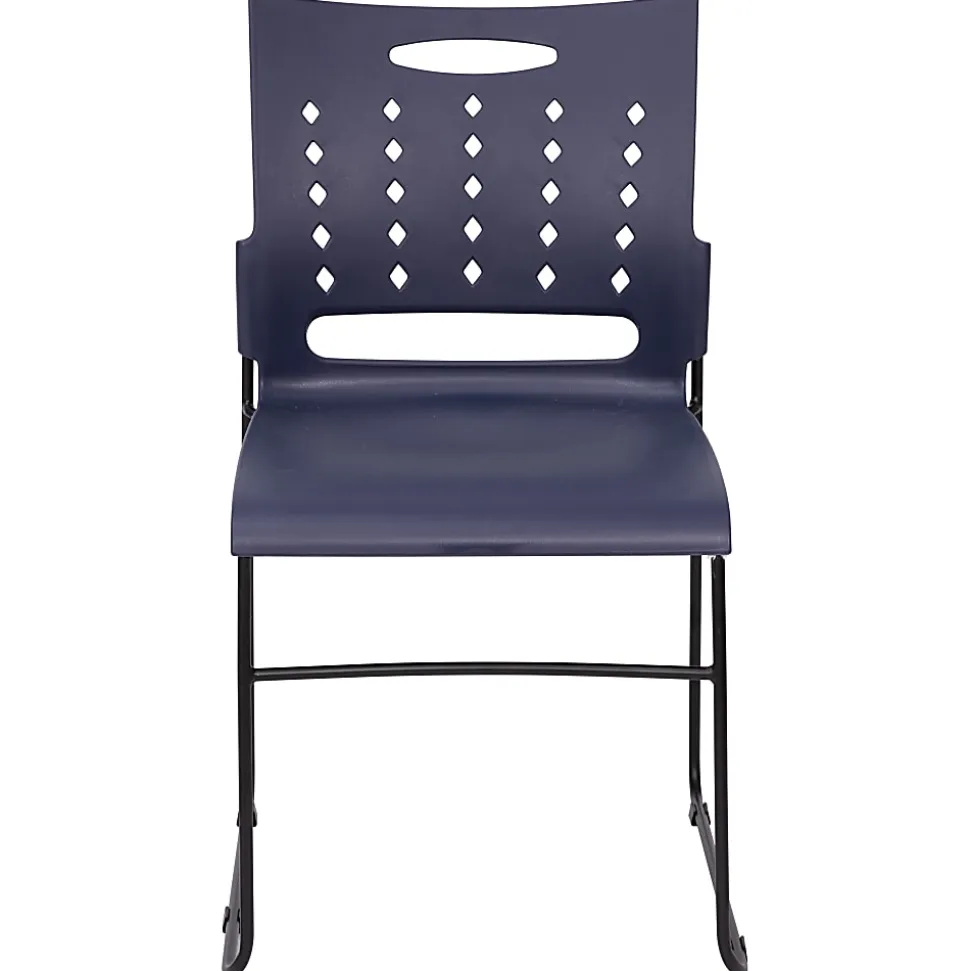 Flash Furniture Sled-Base Stacking Chairs With Handles And Air-Vent Backs, Navy