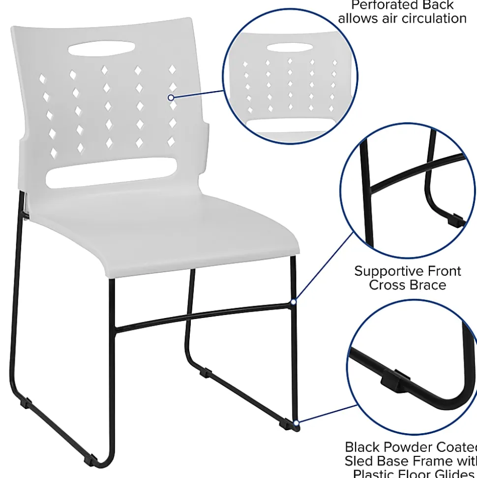 Flash Furniture Sled-Base Stacking Chair With Handle And Air-Vent Back, White/Black