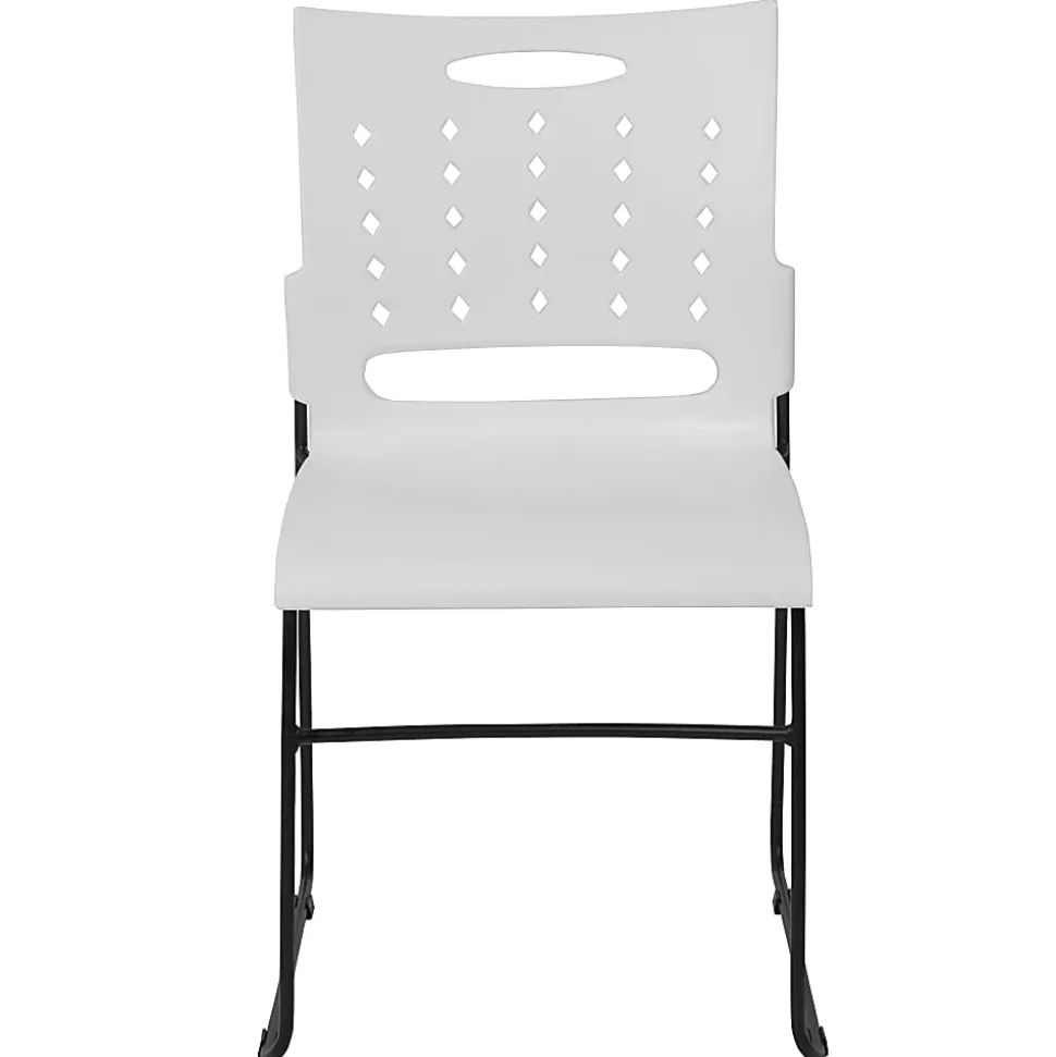 Flash Furniture Sled-Base Stacking Chair With Handle And Air-Vent Back, White/Black