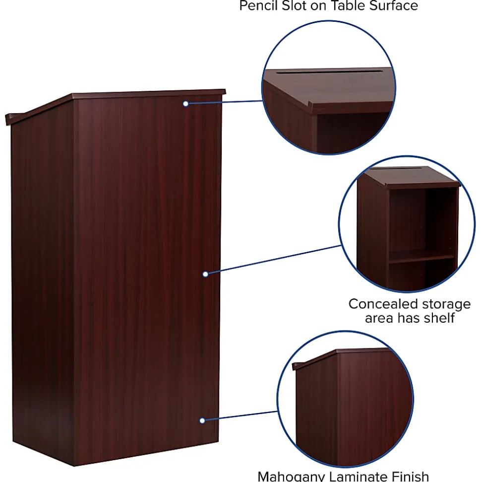 Flash Furniture Stand-Up Wood Lectern, 45-3/4"H x 23"W x 15"D, Mahogany