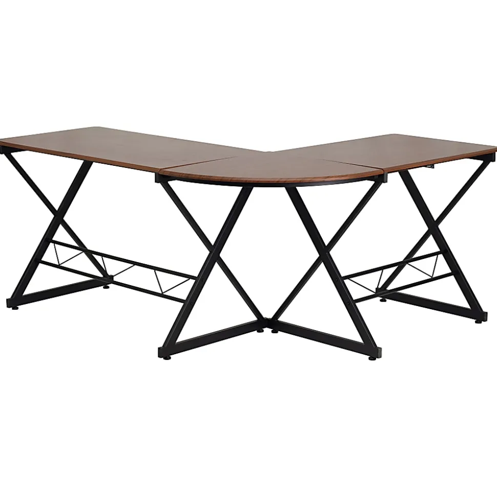 Flash Furniture Teakwood 88"W Contemporary L-Shaped Computer Desk With Pull-Out Keyboard Tray, Walnut