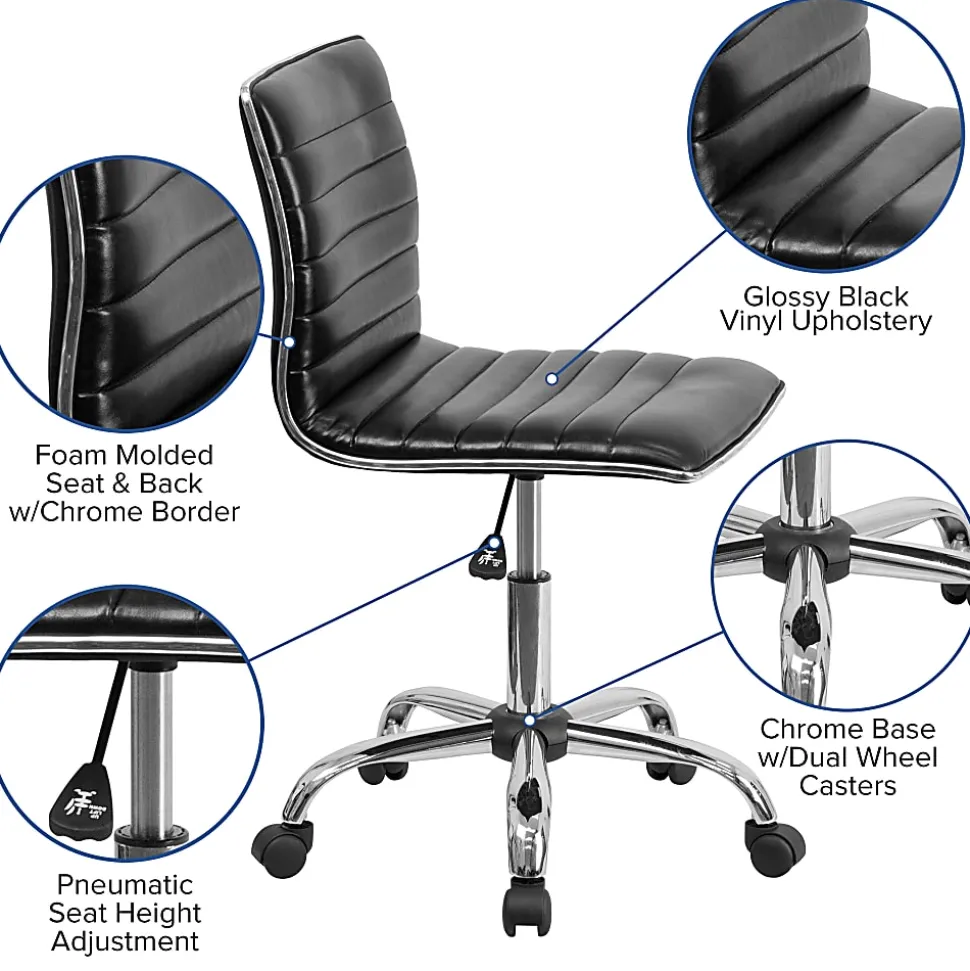 Flash Furniture Vinyl Low-Back Swivel Armless Task Chair, Black/Gray