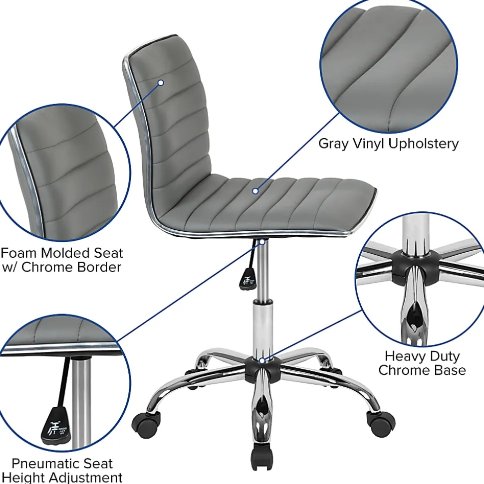 Flash Furniture Vinyl Low-Back Swivel Armless Task Chair, Light Gray/Gray