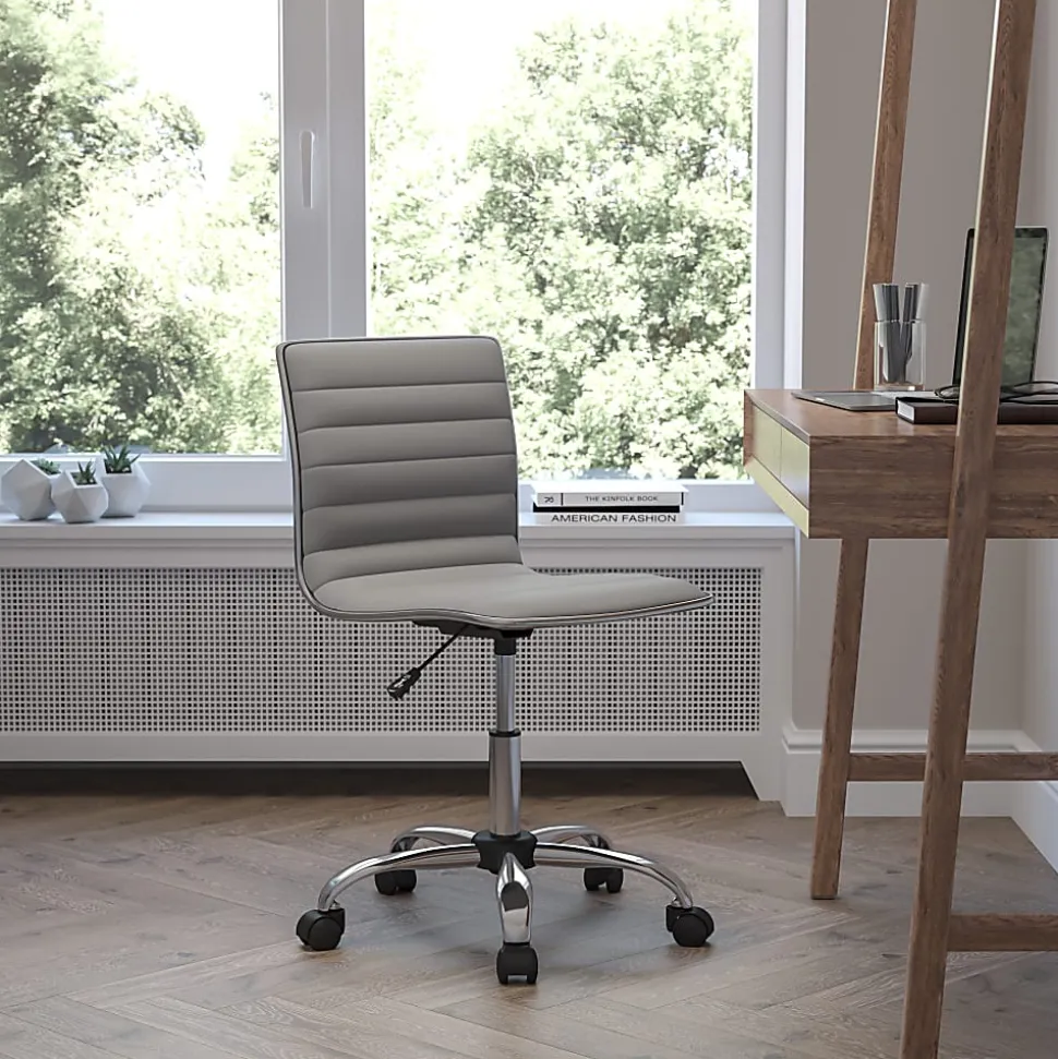 Flash Furniture Vinyl Low-Back Swivel Armless Task Chair, Light Gray/Gray