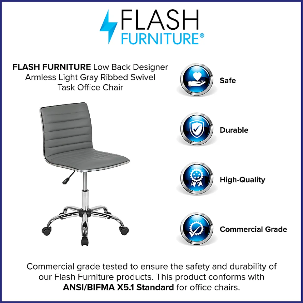 Flash Furniture Vinyl Low-Back Swivel Armless Task Chair, Light Gray/Gray