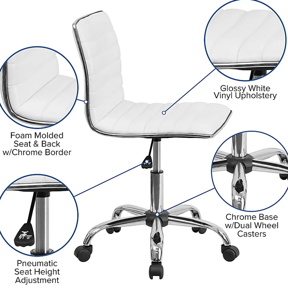 Flash Furniture Vinyl Low-Back Swivel Armless Task Chair, White/Gray