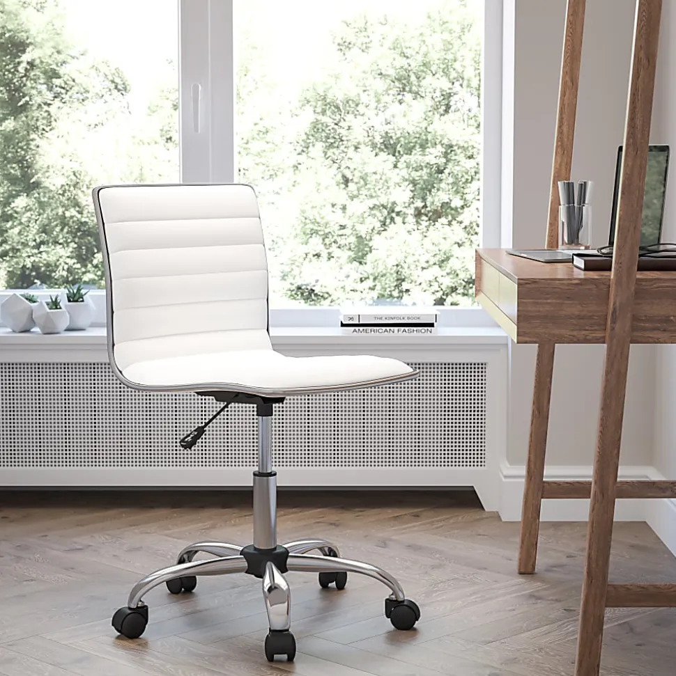 Flash Furniture Vinyl Low-Back Swivel Armless Task Chair, White/Gray
