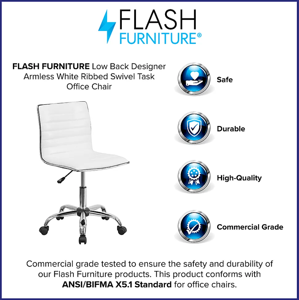 Flash Furniture Vinyl Low-Back Swivel Armless Task Chair, White/Gray
